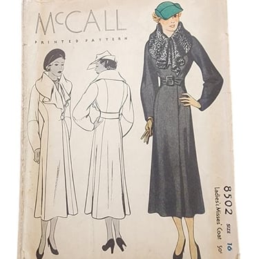 Vintage 30s Sewing Pattern ORIGINAL: Ladies Coat McCall 8502 / Bust 34 