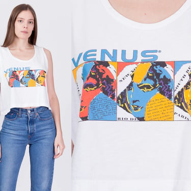 90s Venus Swimwear Crop Top - Medium to Large | Vintage White Collage Graphic Cropped Tank 