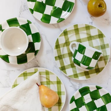 checkered cup and saucer set by ceramica san marciano