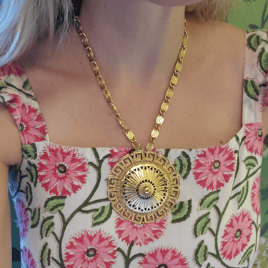 Designer Monet Greek Key Medallion Necklace