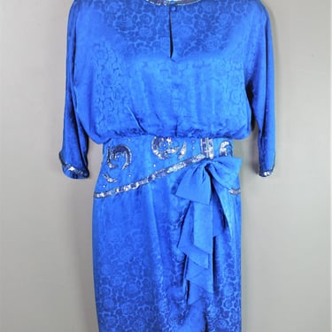 Keep a BLUE BIRD in your heart - Blue silk dress - Marked size 14 - Circa 1980-90 - by Spenser Jeremy 