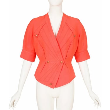 Thierry Mugler 1980s Vintage Orange Linen Short-Sleeve Jacket Sz S M 