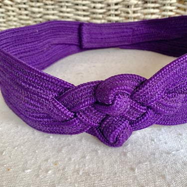 Vibrant Purple Belt, Woven Braided, Knotted, Adjustable Fit, Vintage 80s 