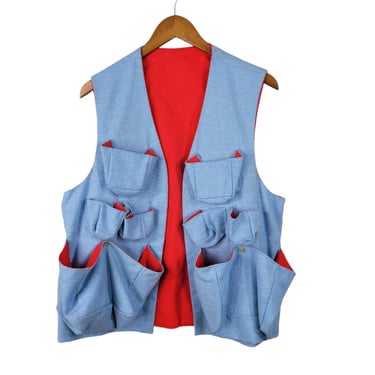 Vintage Handmade Denim Vest Jacket Size Small Medium Large Blue Cargo Costume 