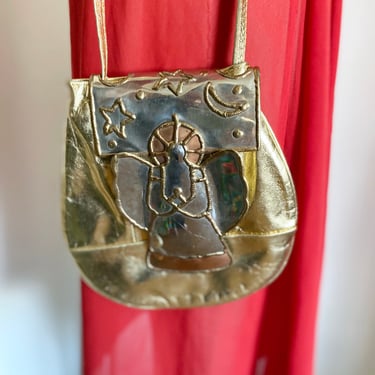 Vintage 90's Angel Purse, Leather and Metal, Crossbody Style 