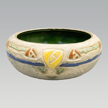 Roseville Mostique Yellow Rose Bowl | Arts & Crafts Vintage Art Pottery 