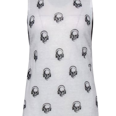 Skull Cashmere - White & Black Skull Print Linen Tank w/ Black Paneling Sz XS