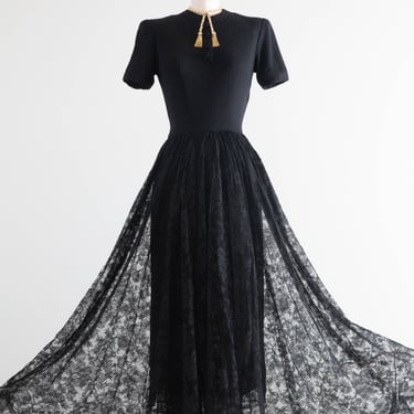 Exquisite 1940's Traina-Norell French Lace Evening Gown / Medium