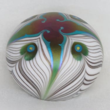 Lundberg Studios 543 Iridescent Peacock Pulled Feather Design Paperweight 3716B