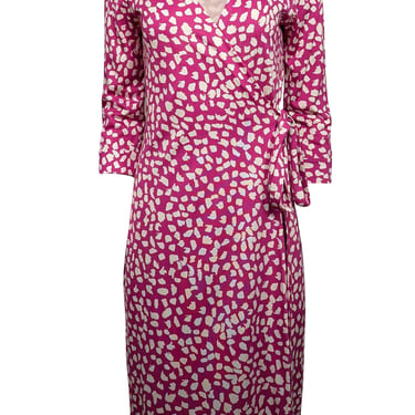 Diane von Furstenberg - Magenta & White Spotted Silk Wrap Dress Sz 10