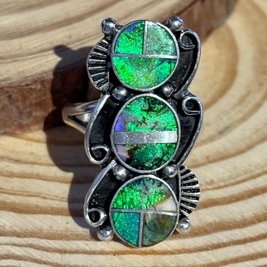 DRAGON TAILS Sterling Silver and Spiderweb Opal Inlay Ring | AMc Handmade Jewelry, Native American Southwestern Style | Size Adjustable 