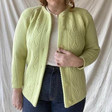 60s 70s Light Green Cardigan Sweater Size M / L 