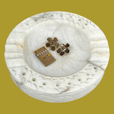 Vintage Ashtray Retro 1970s Bohemian + White + Soapstone + Round Shape + Cared Detailing + Home Decor + Small Catchall + Boho Organization 