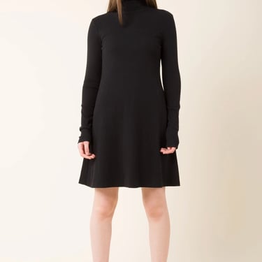 Rib Knit Turtleneck Dress - Black