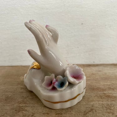 Vintage Mini Woman's Hand, Ceramic Hand With Pink And Blue Flowers, Petite Feminine Hand With Pink Fingernails, Nail Salon Worker Gift 
