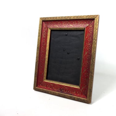 Furio Burgundy & Gold Hand Painted Carved Wood 5x7 Picture Frame Vintage Two Way Easel Back Table Top Horizontal Vertical Gallery Wall Frame 