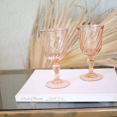 Set of 2 Vintage Arcoroc France Pink Water Glasses, Vintage Barware, Water Goblets, Made in France 