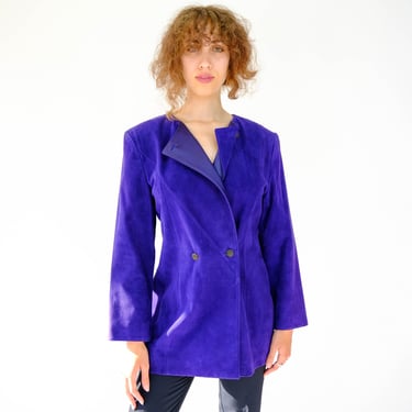 Vintage 90s IRJA LEIMU PENTIK Purple Suede & Leather Double Breasted Jacket | Made in Finland | 100% Leather | 1990s Y2K Designer Jacket 