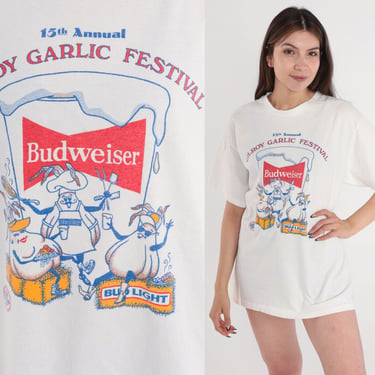 Gilroy Garlic Festival Shirt 1993 Food T-Shirt California Bud Light Graphic Tee Budweiser Shirt 90s Single Stitch Vintage 1990s Medium Large 