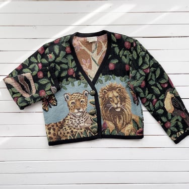 tapestry jacket 90s vintage safari animals woven cropped coat 