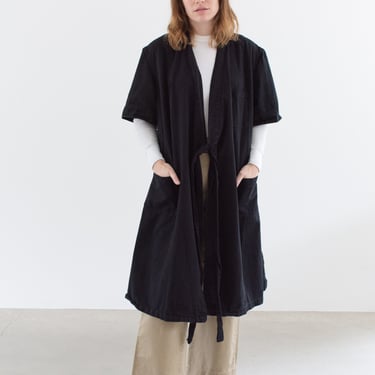 Vintage Black Robe Short Sleeve Wrap Shop Jacket | 50s British Overdye Long Chore Coat | M L | 