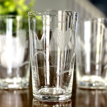 VINTAGE: 7pcs - Etched Wheat Pattern Crystal Tumbler Glasses - Juice Glass - By Noritake Sasaki - Liquor Cognac Glasses - SKU 