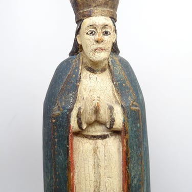 Antique 1800's Saint Thomas Aquinas Santos,  Polychrome Religious Statue, Museum Identification, Spanish Colonial 