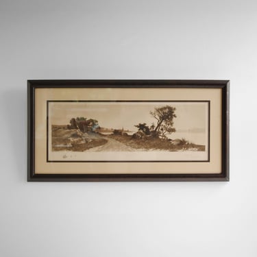 Vintage Original Etching of a Road by the Ocean by Ernest Christian Rost 