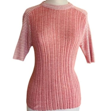 Vintage 70s Pink Knit Sweater Top Short Sleeves Jockey Raps 