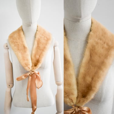 Vintage Blonde Fur Collar with Ribbon Ties 