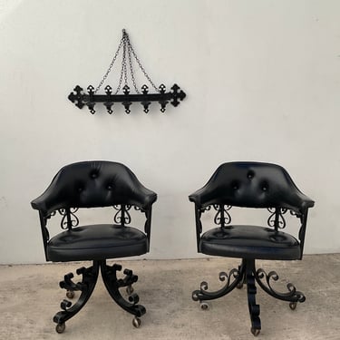 Mediterranean Style Wrought Iron Vintage Dining Chairs