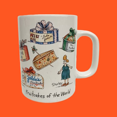 Vintage Far Side Mug Retro 1980s Gary Larson + Fruitcakes of the World + Shirley + Christmas + White Porcelain + Cartoon + Novelty + Kitchen 