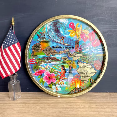 Hawaiian Islands souvenir metal tray - Ken Haag illustrated 