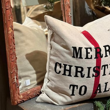 &quot;Merry Christmas to All&quot; Linen Down Pillow
