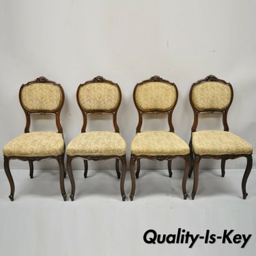 Antique French Victorian Mahogany Upholstered Parlor Side Chairs - Set of 4