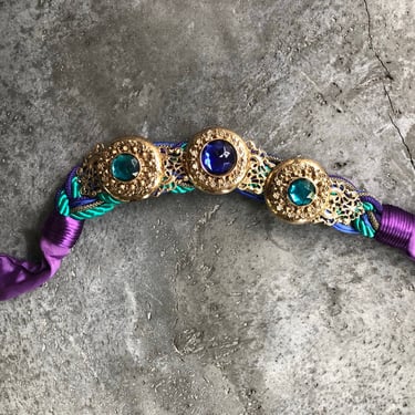 80s cabochon belt / vintage bezel set cabochon gemstone adjustable royal Princess Di purple wide statement belt 
