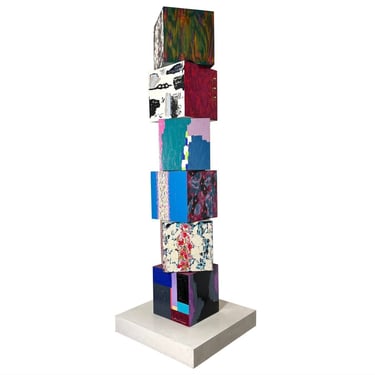 8 ft Monumental Abstract Contemporary Modern Painted Modular Cube Painting Totem Sculpture circa Late Twentieth Century 