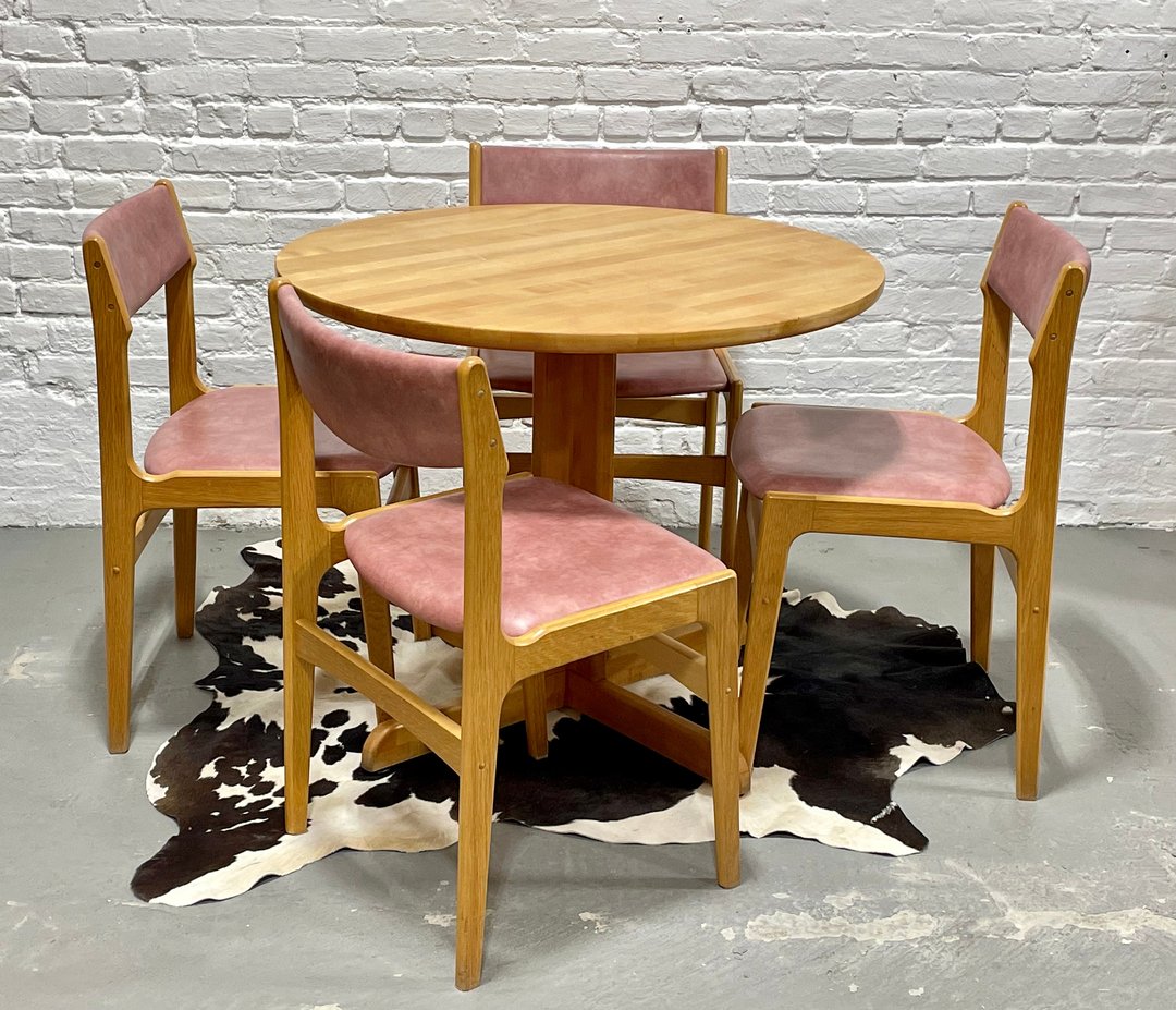 Mid Century Modern OAK Butcher Block style Round DINING TABLE ...