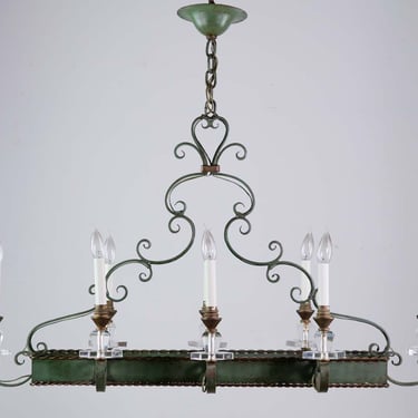 1900s French Wrought Iron Linear Crystal Chandelier