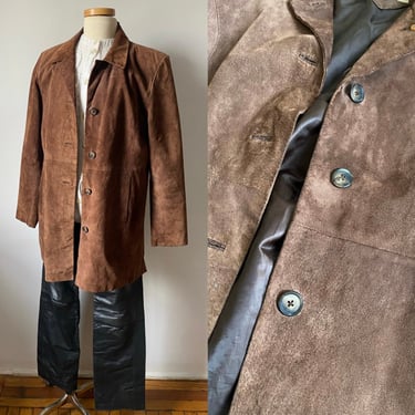 Brown Suede Leather Coat Trench 