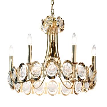 Elegant Gold Plated Brass and Crystal Chandelier 1960s