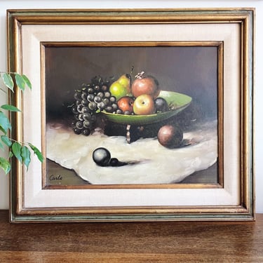 Vintage Signed “Carlo” Mid-Century Original Still Life Oil Painting 