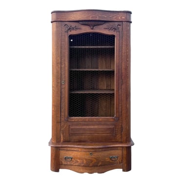 Vintage Carved Oak Armoire With Drawer 