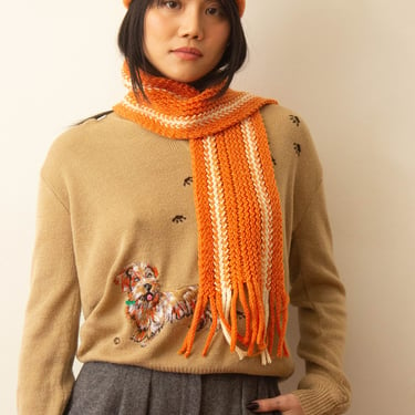 1970s Hand-Knit Beanie And Matching Scarf 