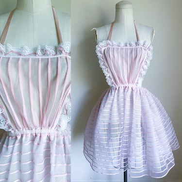 Vintage 1960s Pink Sheer Apron Dress / Costume // fits many 