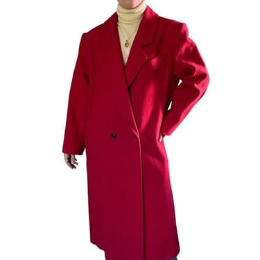 Vintage 1990s Adolfo Classics Womens Cherry Red 100% Wool Trench Coat Sz 18 