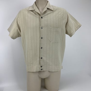 1950's Shirt Jacket - TOWNCRAFT by PENNEY'S - Natural Shell Buttons - Cool Patterned Fabric - Men's Size Large 