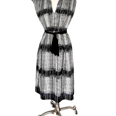 Vintage 70s Day Dress Black White Stripe, Belted,  Lady Page 