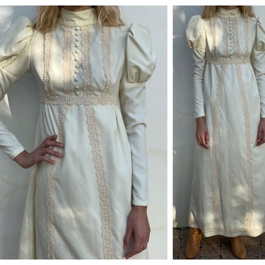 1960s Wedding Dress / Casual Wedding Dress / Bridal Gown / Lace Ethereal Dress / Garden Party Dress / Haute Hippie / Bohemian Dress 