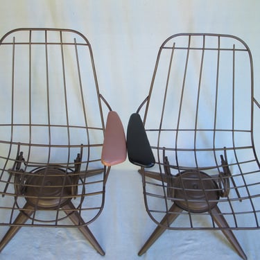 Mid Century Wire Lounge Chairs Metal Patio Set Outdoor Furniture Retro Homecrest Chairs Wrought Iron Pair Chairs rocking swivel 